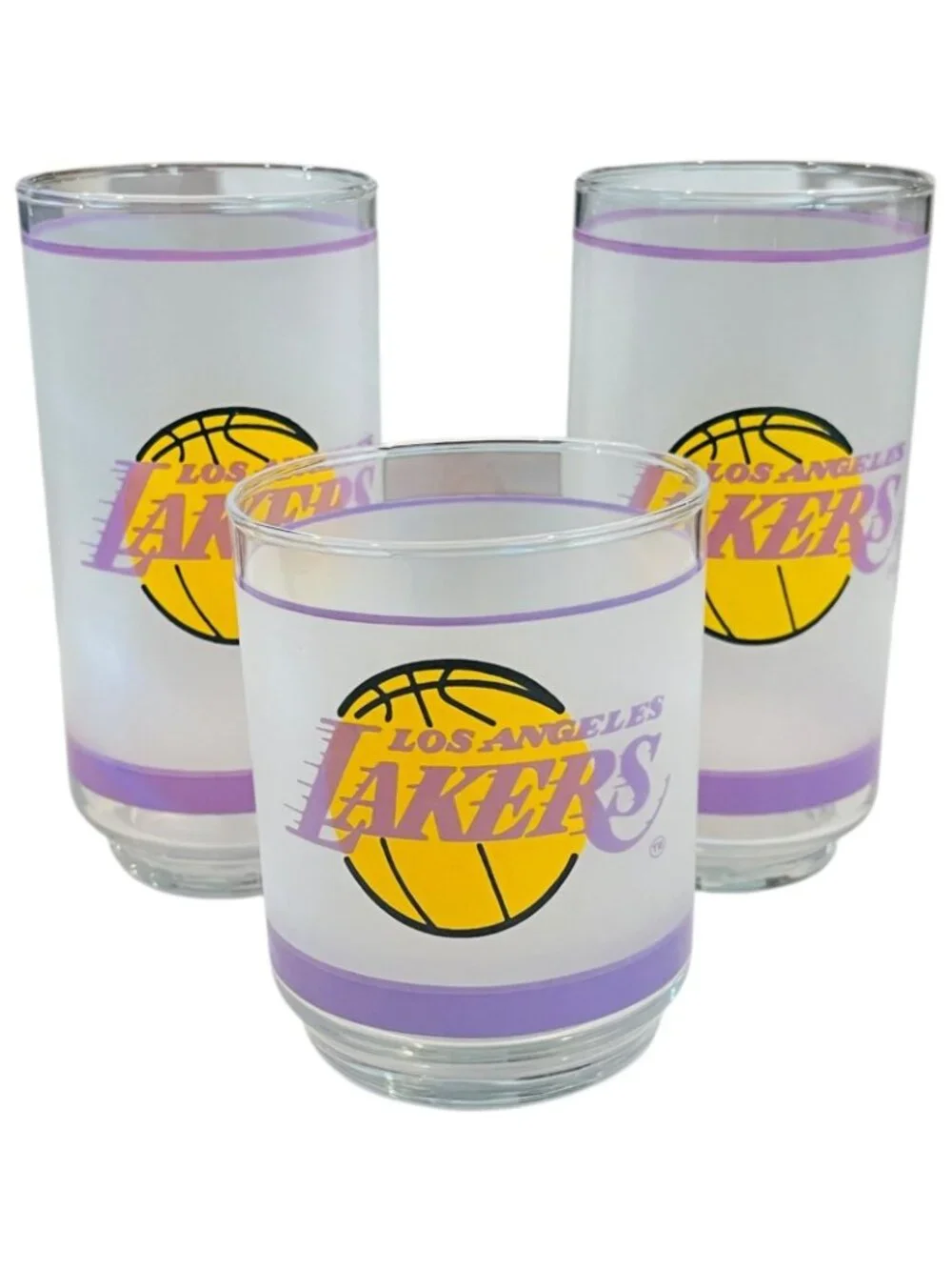 Los Angeles Lakers -Mobil Promo Frosted Glasses 1980's - LOT of 3